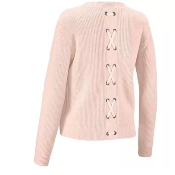Cabi 3357 Blush Pink Ribbed Knit Lace Up Button Front Cardigan Sweater Size S - Picture 4 of 13